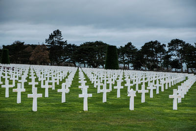 View of cemetery against sky. american memorial in normandy.