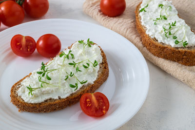 High angle view of breakfast served on plate