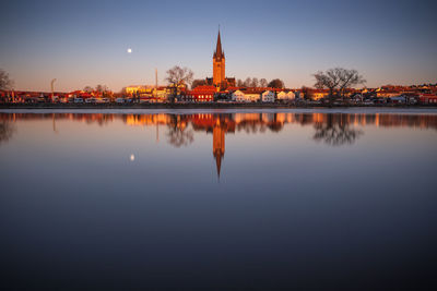 Reflection of buildings in lake