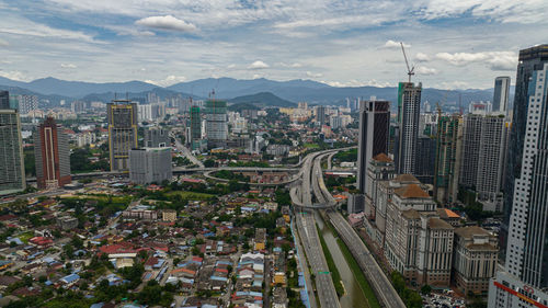 High angle view of cityscape against sky