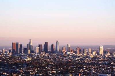 Los angeles cityscape against clear sky