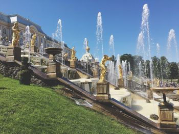 Panoramic view of statue against sky