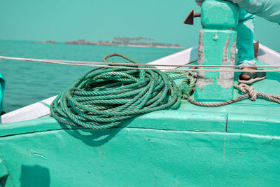 Close-up of rope tied on boat