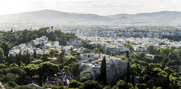 High angle view of buildings in city