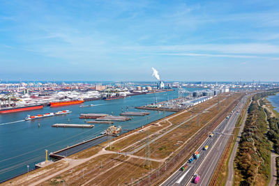 Aerial from industry in the harbor from rotterdam in the netherlands