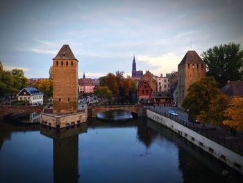 View of river with buildings in background