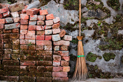 Stone wall by staircase