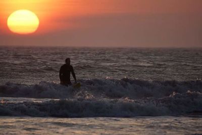 Scenic view of sea at sunset