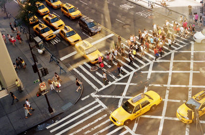 High angle view of people on city street