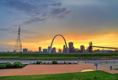 View of cityscape against sky during sunset