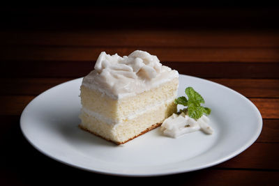 Close-up of cake in plate on table