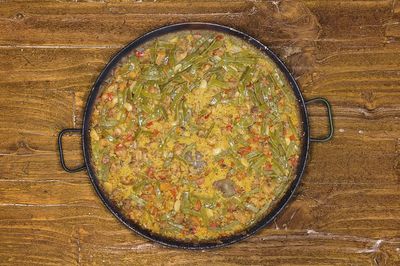 High angle view of food on table