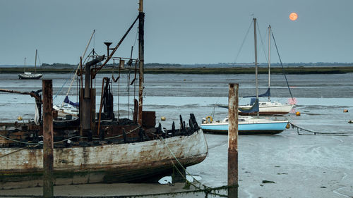 Boats moored in the sea