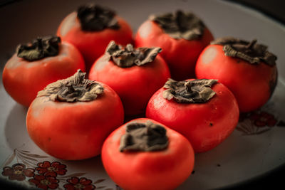 High angle view of tomatoes on table