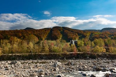 Scenic view of landscape against sky during autumn