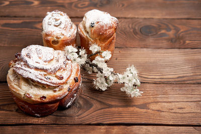 High angle view of bread on cutting board