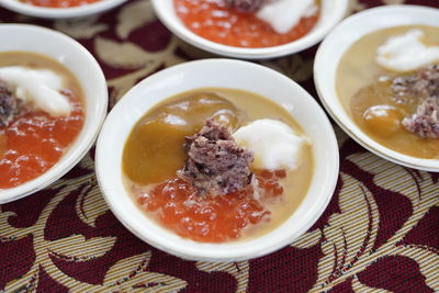 Close-up of breakfast served on table