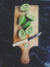 High angle view of chopped vegetables on cutting board