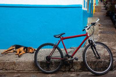 Bicycle parked on street