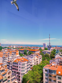 High angle view of buildings in city