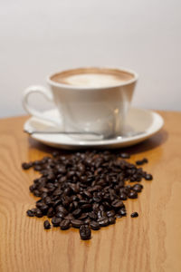 Close-up of coffee cup on table