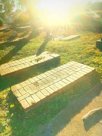 High angle view of sunlight falling on field