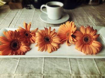 High angle view of coffee on table