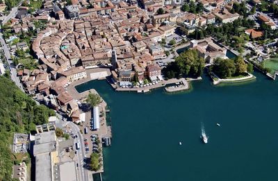 High angle view of buildings in city riva del garda 