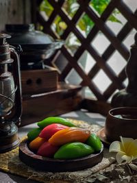 High angle view of fruits on table