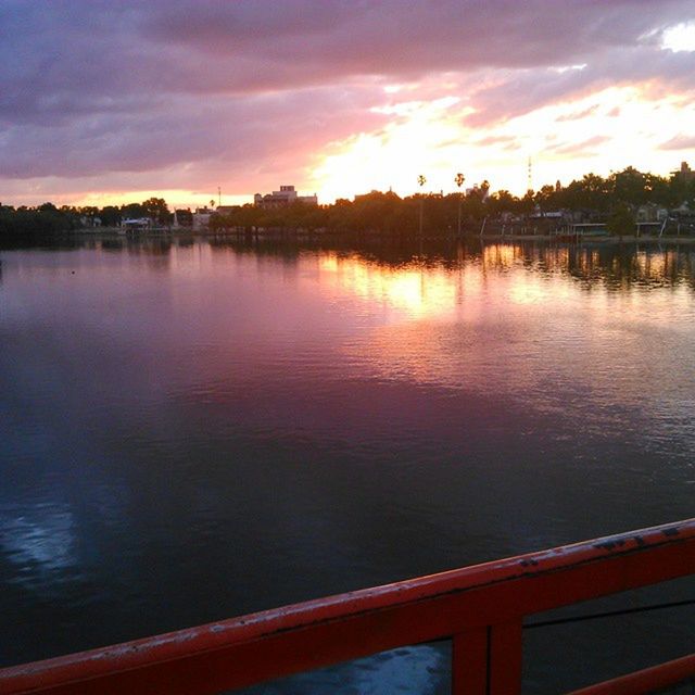 sunset, water, sky, lake, scenics, tranquil scene, beauty in nature, reflection, cloud - sky, tranquility, orange color, river, nature, cloud, idyllic, rippled, pier, built structure, outdoors, no people