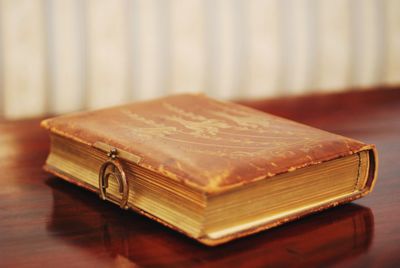 Close-up of book on table