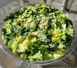 High angle view of vegetables in bowl on table