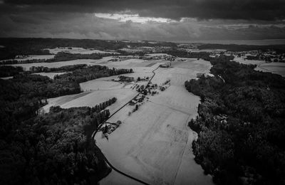 High angle view of road against sky