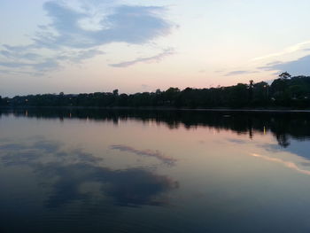 Scenic view of lake at sunset