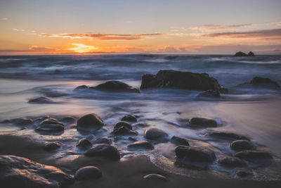 Scenic view of sea against sky during sunset