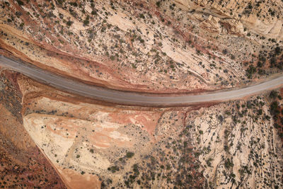High angle view of road in desert