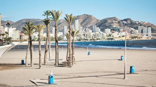 Scenic view of beach against clear sky