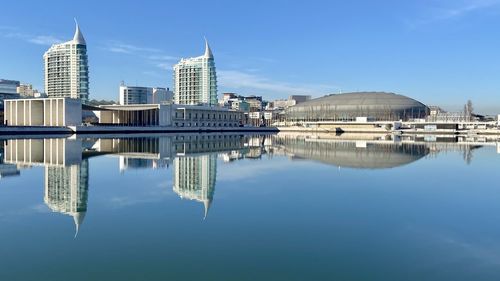 Parque das nações -  lisboa, reflection of buildings in water