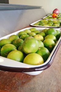 High angle view of fruits in bowl on table