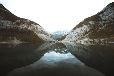 Scenic view of lake by mountains against sky