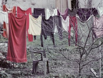 Clothes drying on fabric