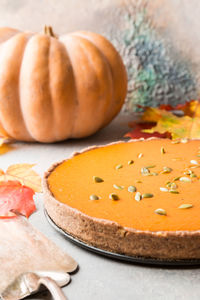 Close-up of pumpkin on table