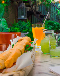 Close-up of served food on table