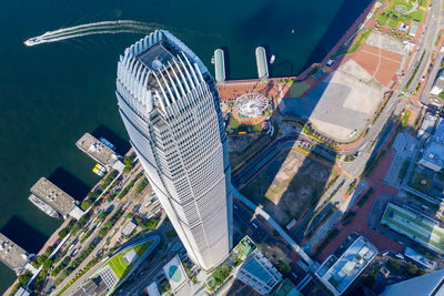 High angle view of buildings in city