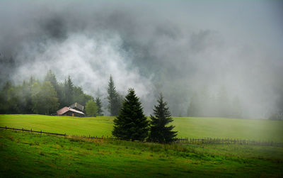 Scenic view of green landscape against sky