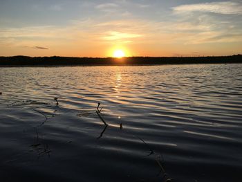 Scenic view of lake against sky during sunset