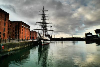 View of canal against cloudy sky