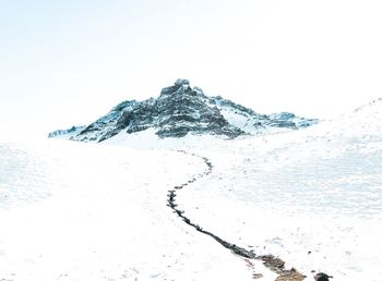 Scenic view of snow covered mountain against sky