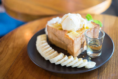 Close-up of dessert in plate on table