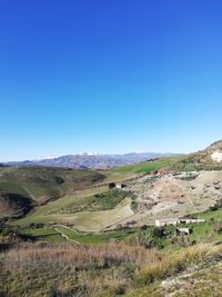 Scenic view of landscape against clear blue sky